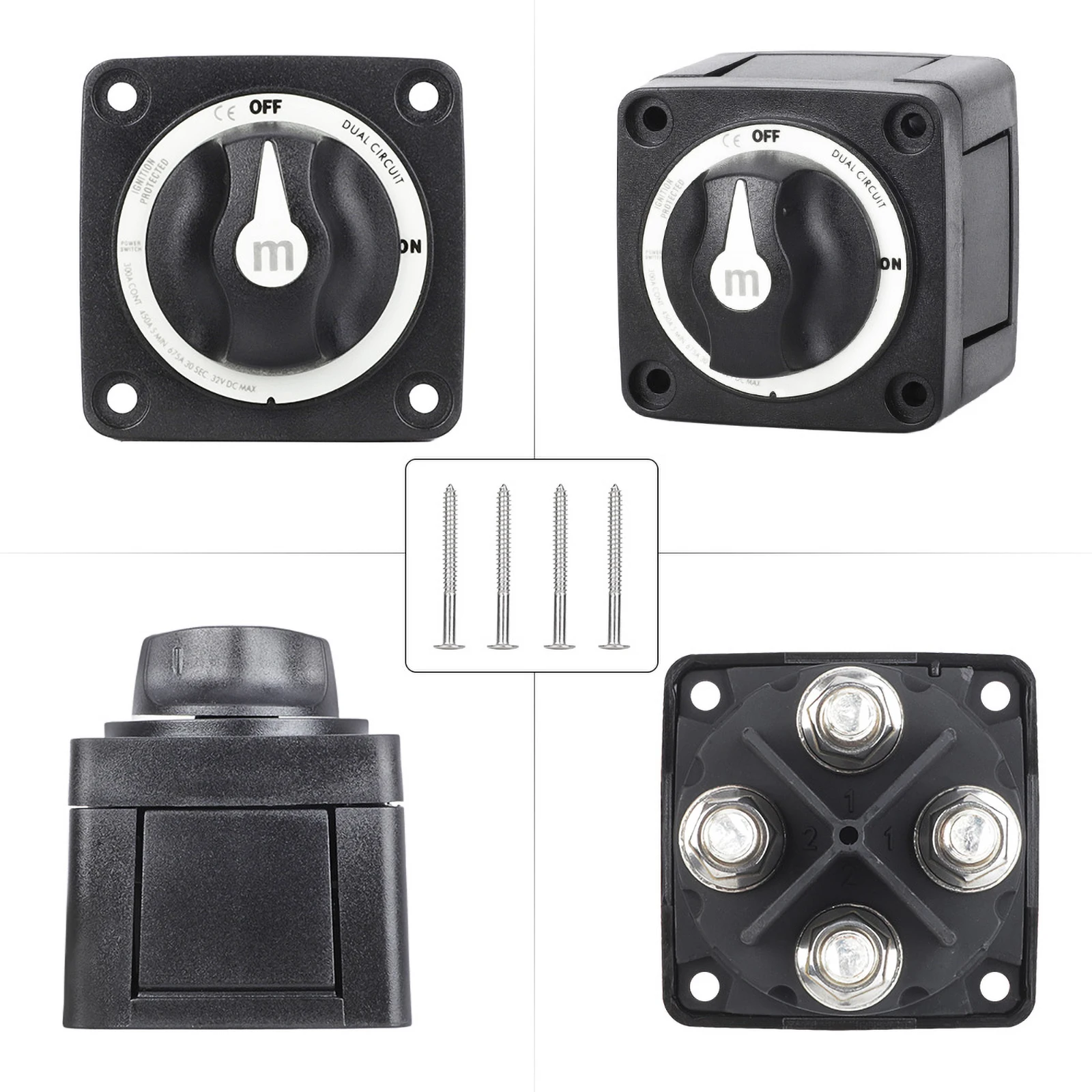 2 3 4 Position Battery Mass Marine Switch M10 Stud 300A DC 32V Isolator Disconnect Rotary for Camper Car RV Truck Boat