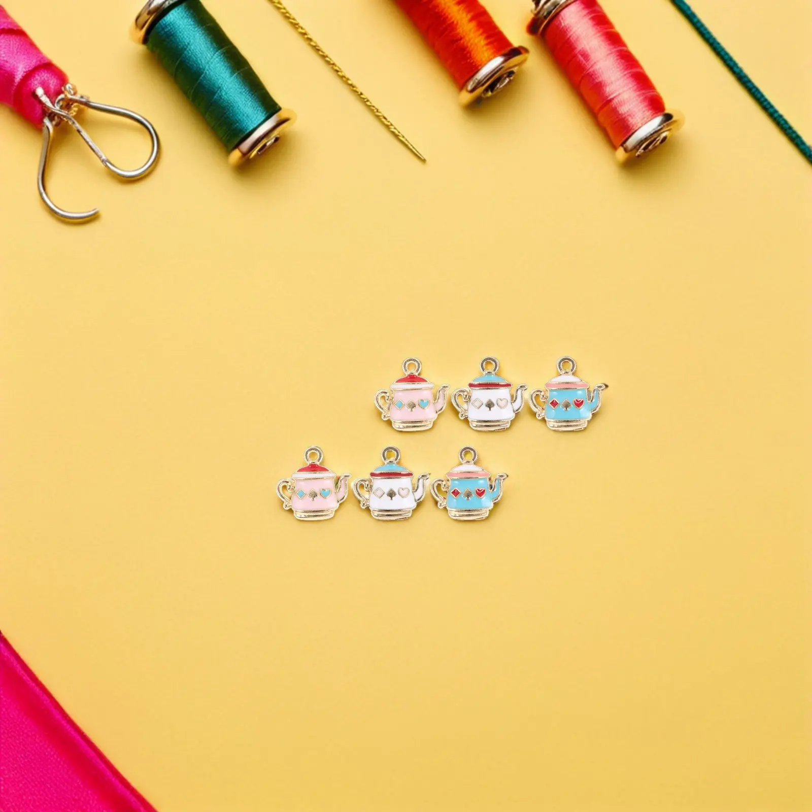 60Pcs Teapot Jewelry Charms Enamel Coated Zinc Alloy Dangle Pendant Beads for DIY Necklace Bracelet Keychain Earring Crafting