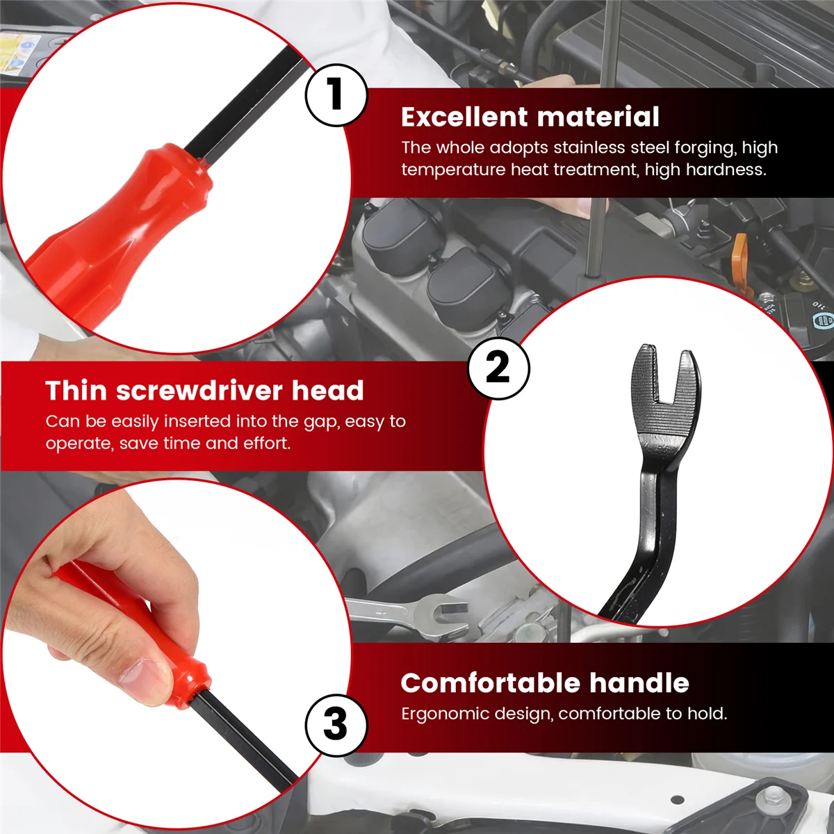 Clip de ajuste Interior de puerta de coche, herramienta removedora de Clip de sujeción de tapicería de Panel, destornillador, extractor de clavos, 6 pulgadas, Rojo