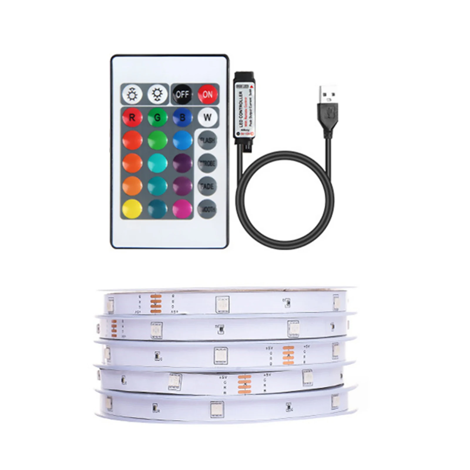 5m LED Strip Lights RGB5050 5V Control Color Change Tape For TV Backlight With 24keys Remote Control Bedroom Decoration