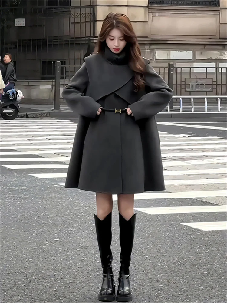 

Original Design Women's ey Dr Set Crossbody High-End Design Outerwear Faionable Long Sve Button up Vintage Sle