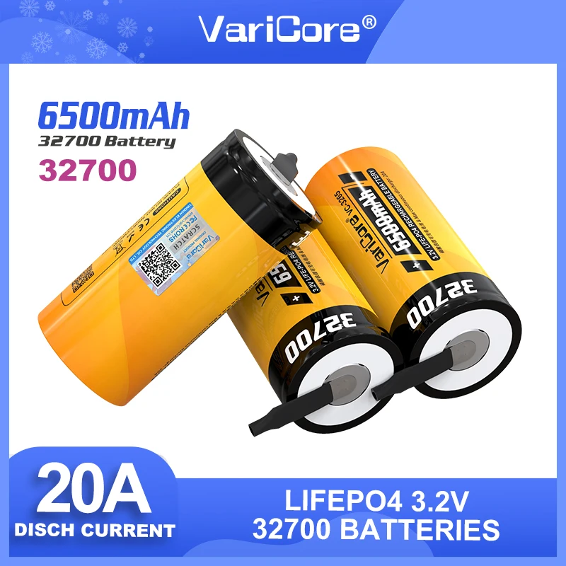 VariCore 3.2V 32700 6500mAh LiFePO4 バッテリー 35A 連続放電最大 55A ハイパワーバッテリー + ニッケルシート