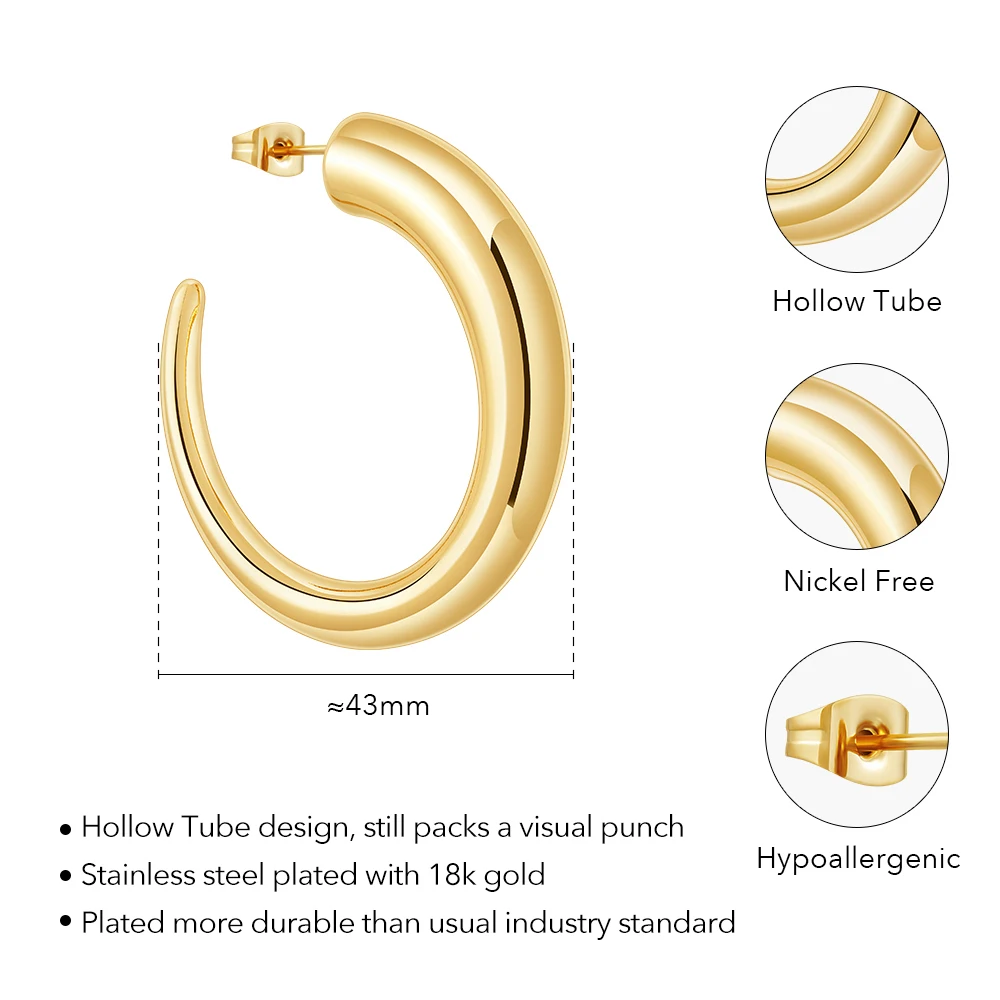 Enfashion Aretes Hollow Tube C Hoop Earrings Gold Color Stainless Steel Hoops Earings For Women Fashion Jewelry Party E1553 1554