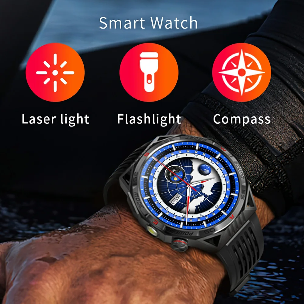 HT28 Astuto Della Vigilanza Delle Donne Degli Uomini Orologi Da Polso Digitali Sport All'aria Aperta Torcia Elettrica Luce Laser Bussola Smartwatch 2024 Orologio Da Polso Fitness