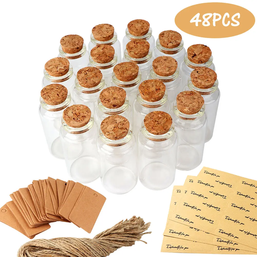 

OurWarm 48PCS 25ml Clear Glass Bottles with Cork Stoppers, Mini Small Vials for Wedding Favors, DIY Crafts, Baby Shower