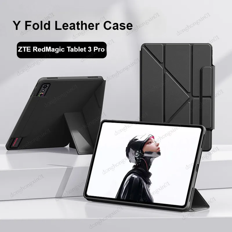 Y-fold Soft Leather Case for  ZTE RedMagic Tablet 3 Pro/REDMAGIC 3 Pro/REDMAGIC Astra 9.06 inch Pu Leather Stand Cover