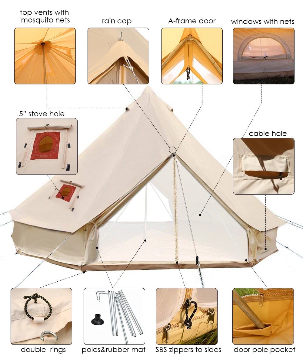 3M 4M 5M 6M 7M New design outdoor canvas bell tent two door canvas bell tent for sale