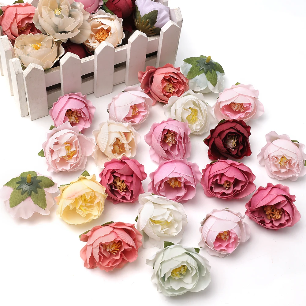 10/20Pcs 4cm Rose Bud Artificial Flowers Heads Wedding Decoration Home Decor Wreath Scrapbooking Craft Fake Flowers Accessories