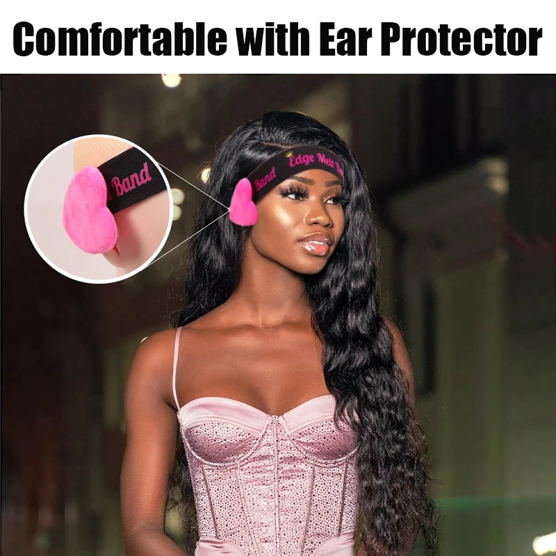 Lace Wig Band For Edges Print Logo On Edge Band With Ear Protector Lace Band Wig Accessores Adjustable Hair Band For Wigs