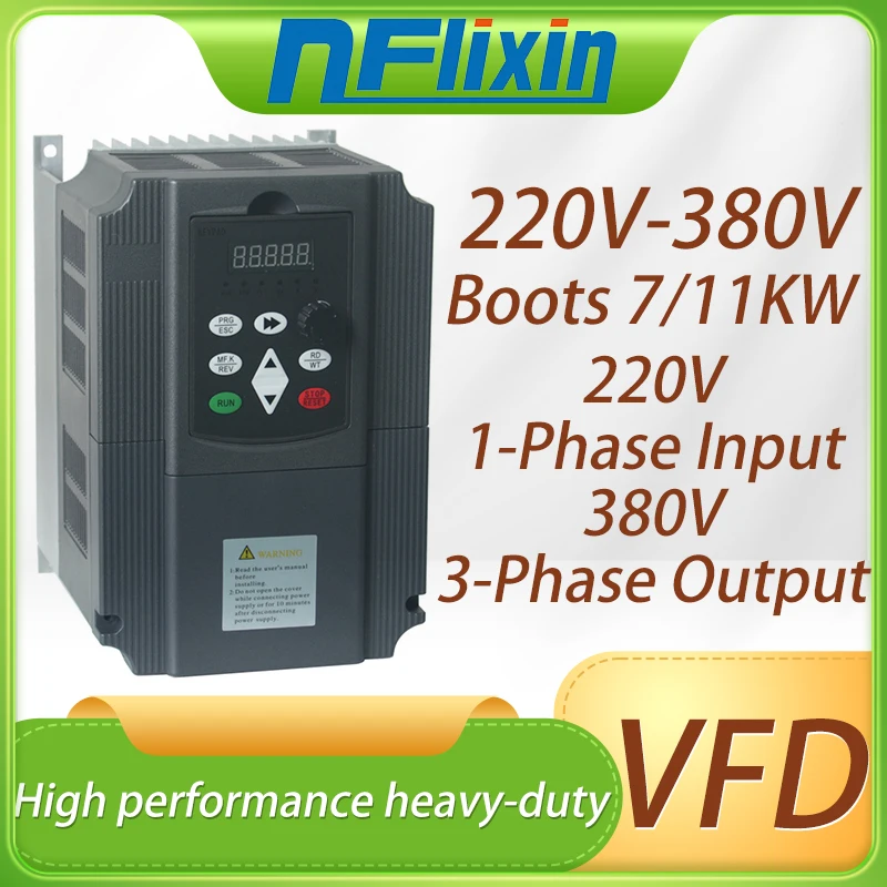 

220V to 380V VFD Variable Frequency Drive Inverter 2.2/4/5.5/7.5/11KW Vector Control Variator Speed Adjuster Controller