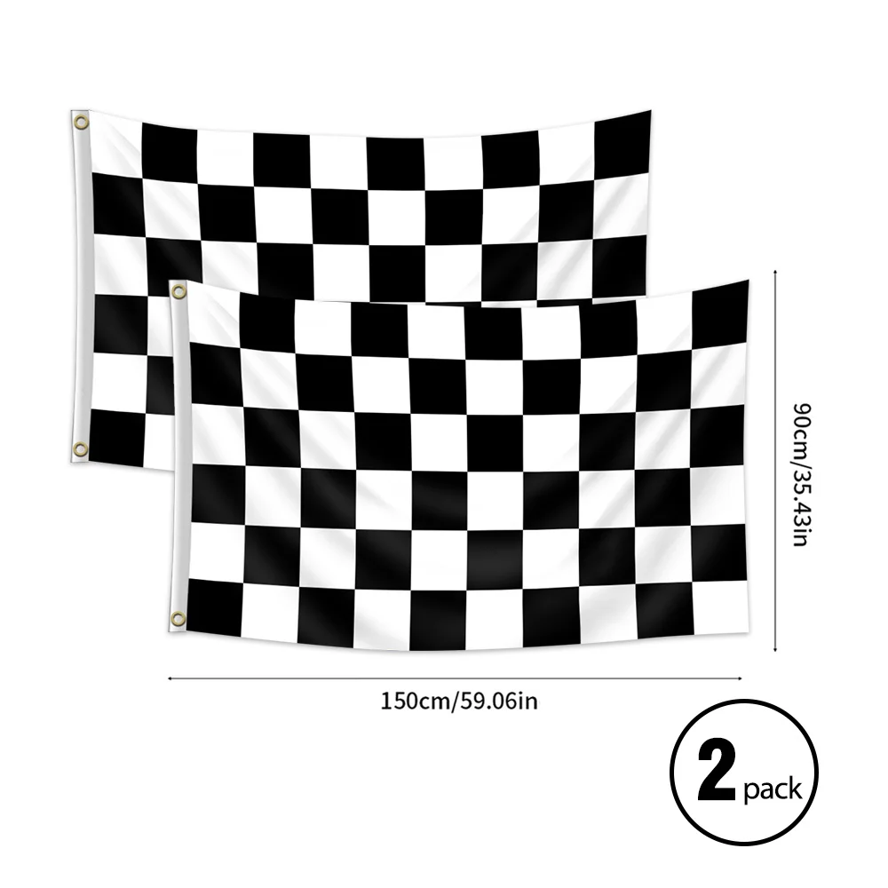 2pcs 3x5FTCheckered Flag, 90*150Cm Black and White Racing Flags Made of Polyester with 2 Grommets, Easy Hanging, Bright Colors