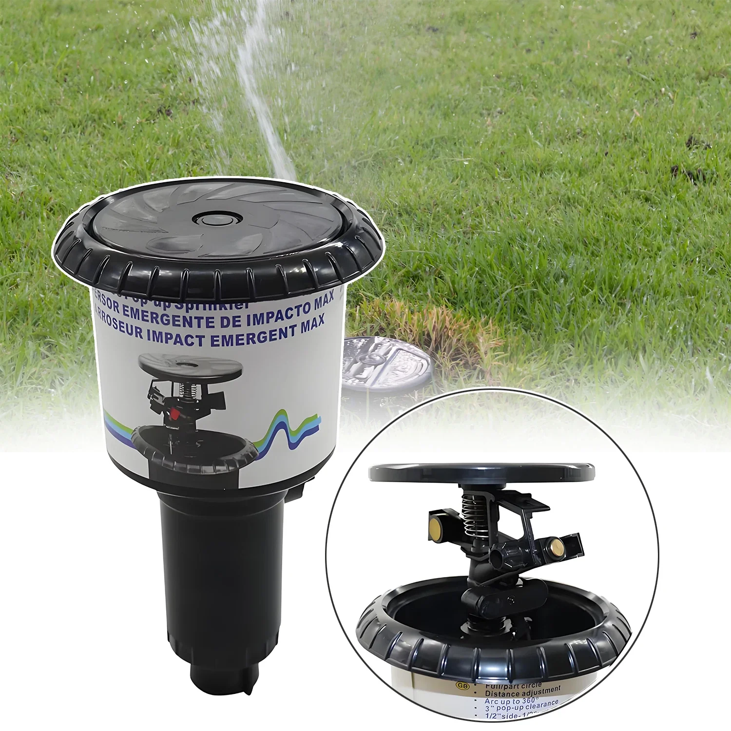 

1/2“ 3/4" Female Thread Inlet Impulse Pop-up Sprinklers Full Circle Watering Sprinkler Garden Irrigation Large Water Flow Nozzle