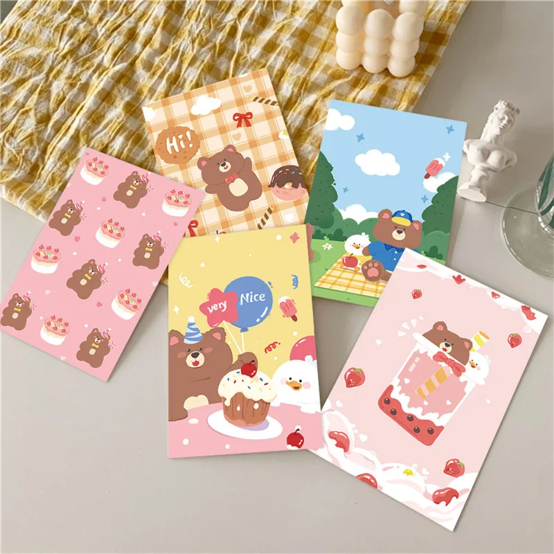 Ins Cartoon Bear Cartões Postais Engraçados, Cartões Bonitos, Adereços para Fotos Kawaii, Parede de fundo, DIY Cartão Decorativo Criativo, 10 Folhas