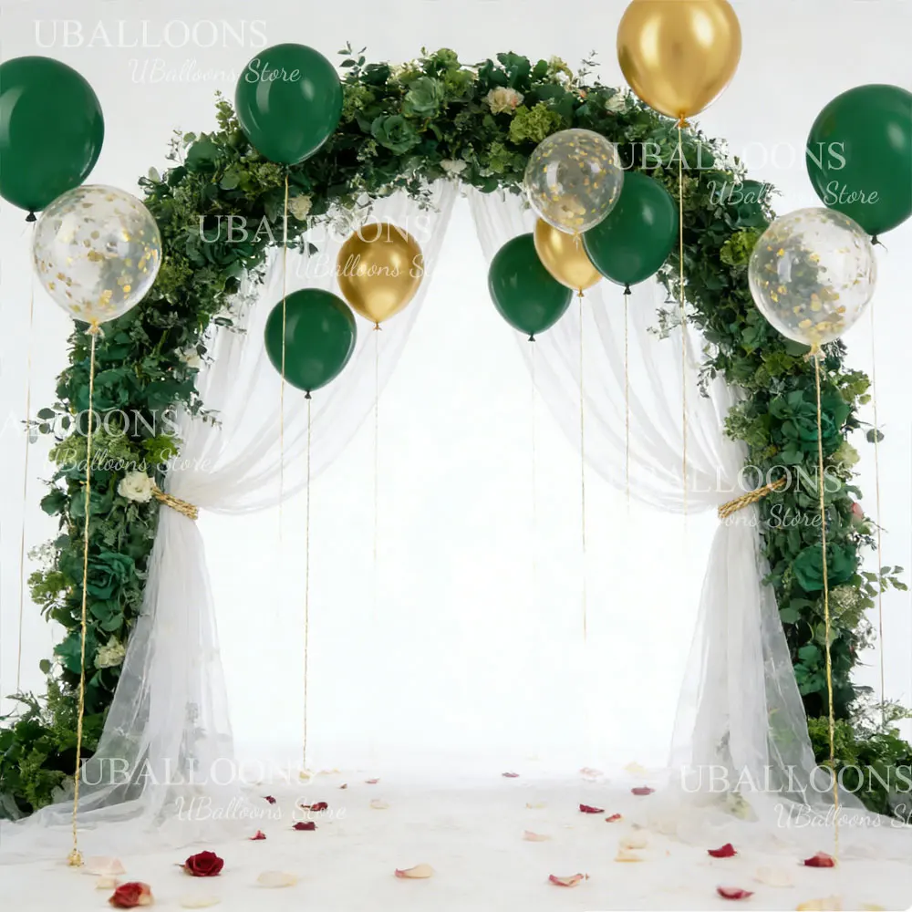 30pcs Gold Green Balloons 10'' Chrome Gold Confetti Dark Green Balloons for Birthday Wedding Safari Wild One Baby Shower Decor view 4