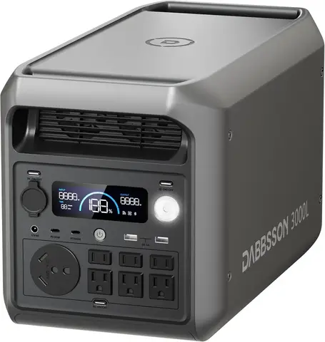 DABBSSON 3072Wh Portable Power Station, Semi-Solid LiFePO4, 3000W AC Output 6,TT-30 1 for Charging RV,P-Boost 3600W, Compact Lightweight, 1.3X Runtime,0-80% 1.5H,3000L Solar Generator