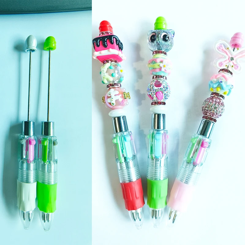 10pcs Creative Four Colour Beaded Pen Multi Colour Refill Marker Ballpoint Pen Diy Cute Multi Colour Beaded Gift Pen