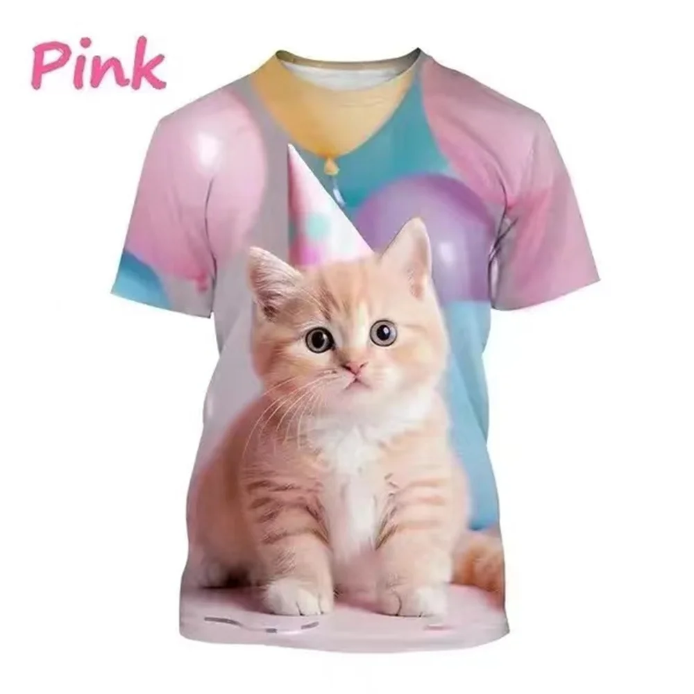 Camiseta infantil de manga curta estampada em 3D, tops casuais das meninas, roupas infantis, moda verão