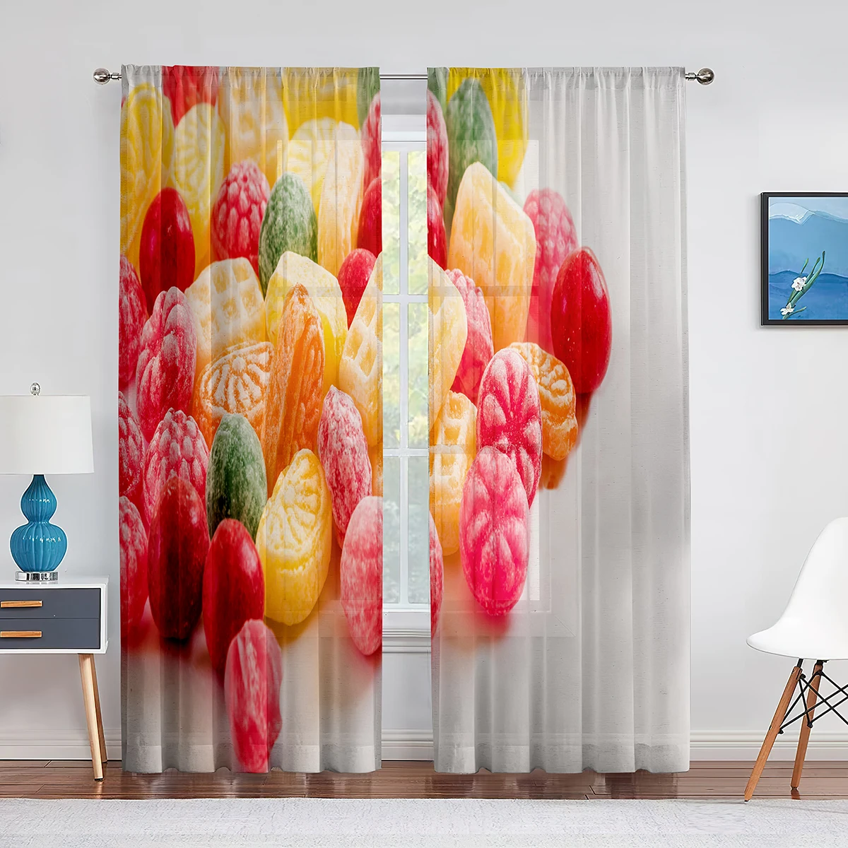 Colorful Yummy Lollipop Candy Tulle Curtains for Living Room Kids Bedroom Decoration Chiffon Sheer Voile Kitchen Window Curtain