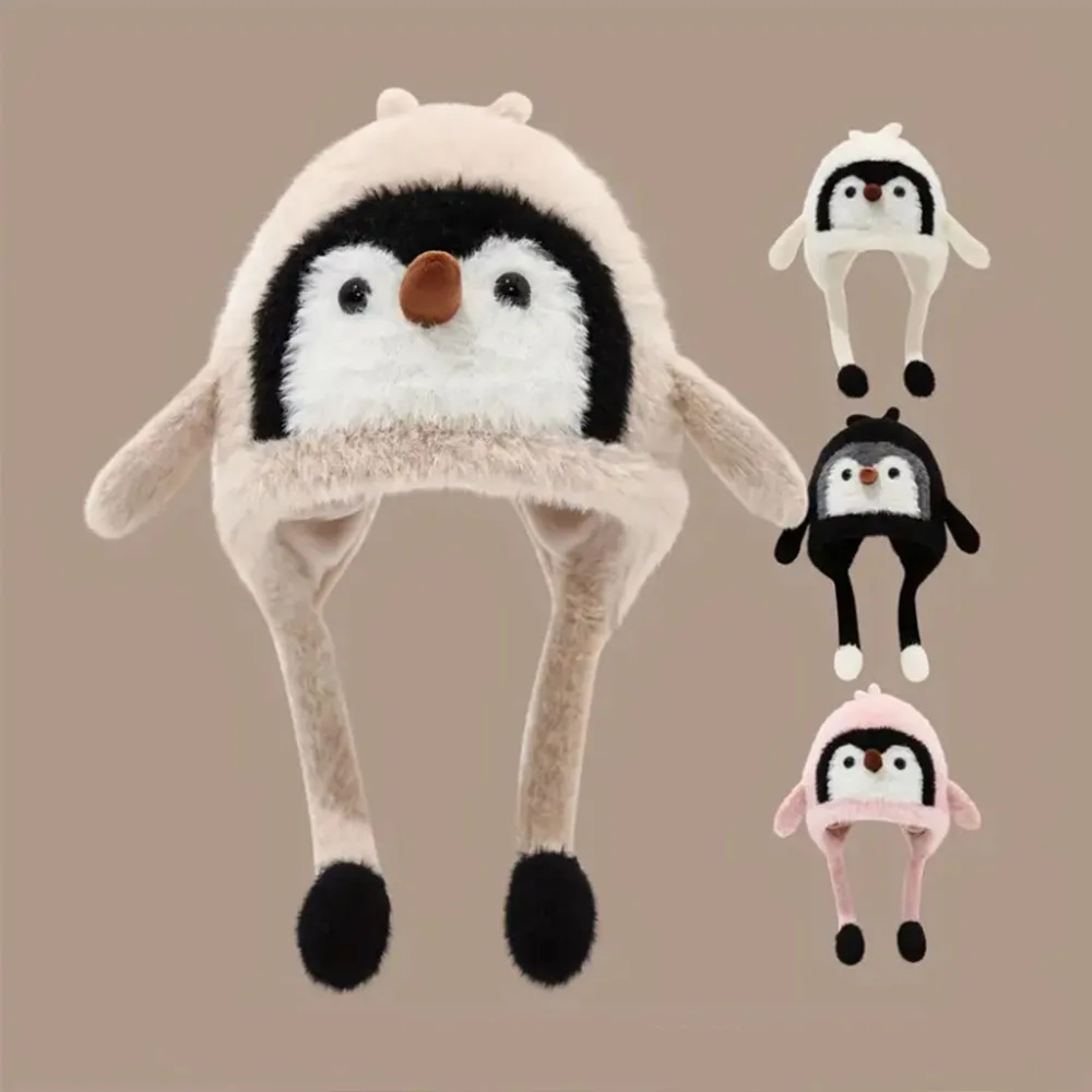 

2-10Y Boys And Girls Penguin Hat with Fluffy Ears & Pull String Closure - Winter Warmth, Soft -like Texture, Cute Anime-Inspired