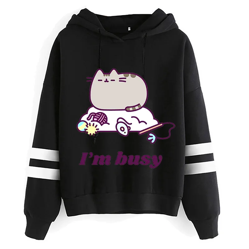 Women Ullzang Cute Cat Funny Cartoon Sweatshirt Pusheen Cat Kawaii Harajuku Korean Style Hoodies Graphic Fashion Hoody Female