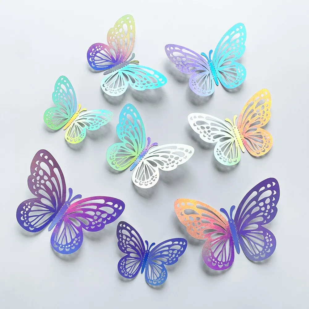 60pcs/Pack 3D Colorful Silver Butterflies DIY Wedding Festival Party Balloon Decoration Wall Hollow Butterfly Sticker