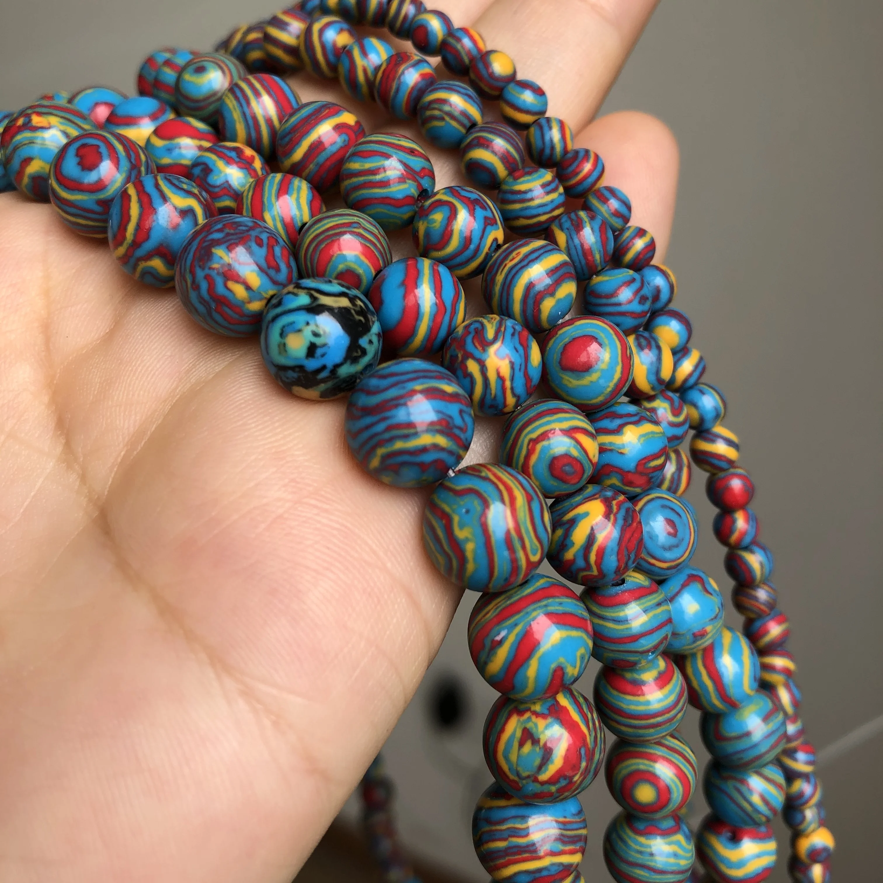 الحجر الطبيعي متعدد الألوان الملكيت الطاووس الخرز لصنع المجوهرات جولة خزر عازل سوار ذاتي الصنع إكسسوارات الخرز والخرز #2