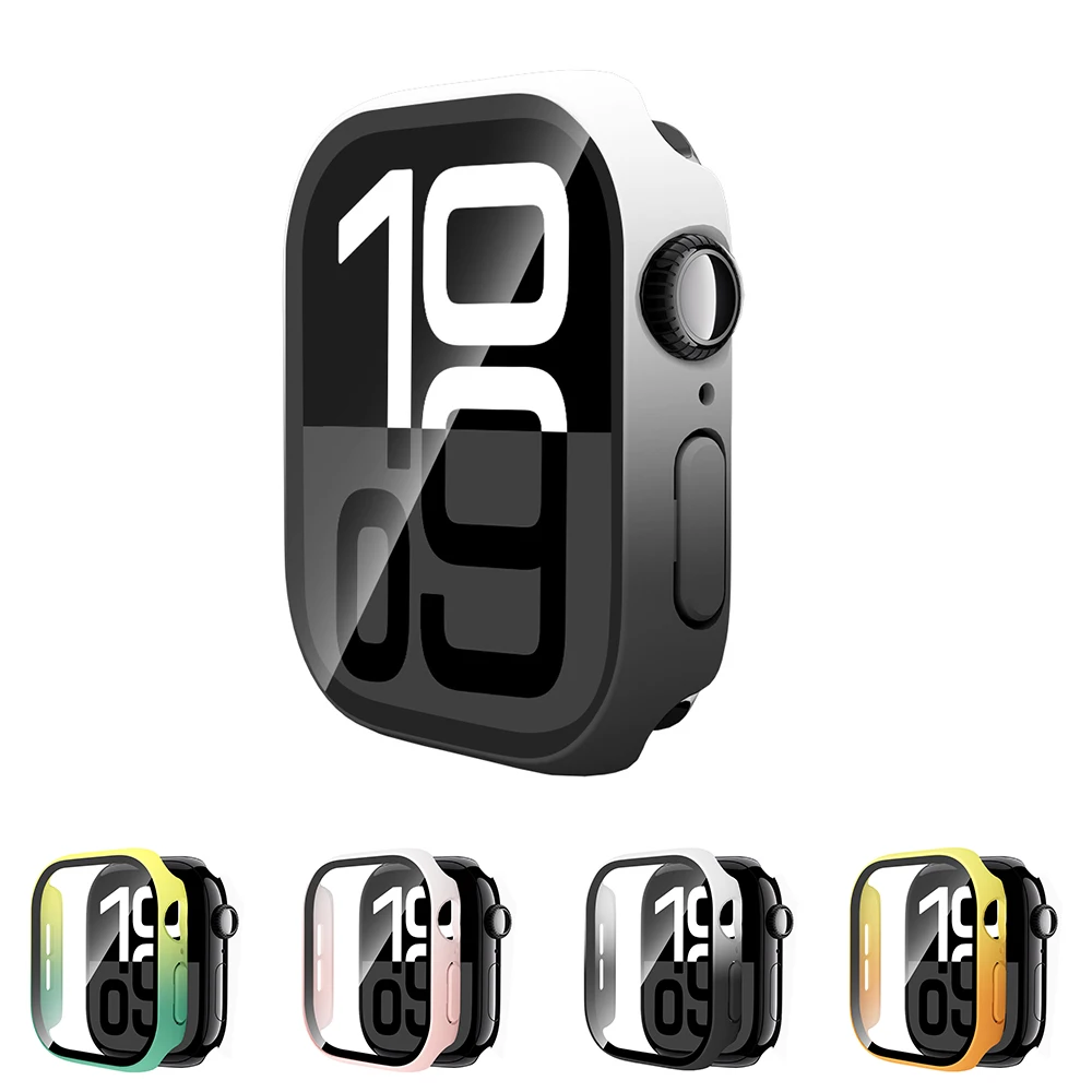 حافظة متدرجة + زجاج لساعة أبل غطاء 46 مللي متر 42 مللي متر 45 مللي متر 41 مللي متر 44 مللي متر 40 مللي متر واقي شاشة صلب PC لساعة iWatch 11 10 9 8 7 6 5 4 SE #1