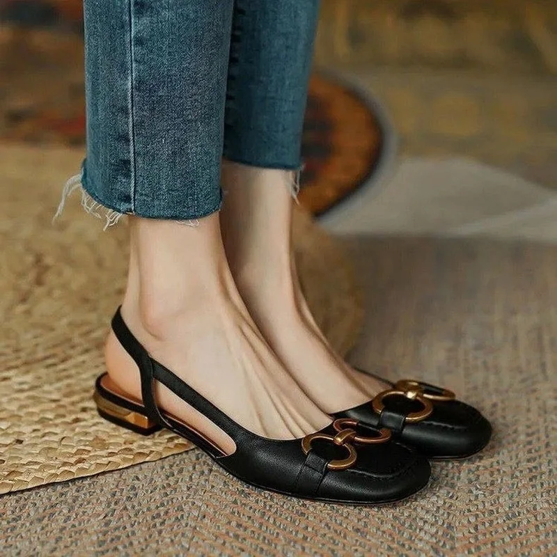 2022 New Summer Elegant Office Ladies Shoes  Women Casual Shoes Square Heel Sandals Slip on Woman Flats Vintage Sandals