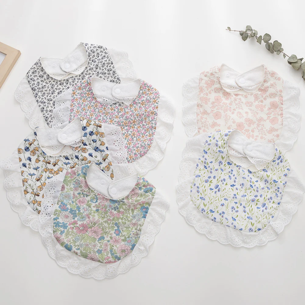 Flower Print Embroidery Baby Bibs Headbands Bow Tie Bandana Lace Embroidery Toddler Saliva Towel Feeding Burp Cloth