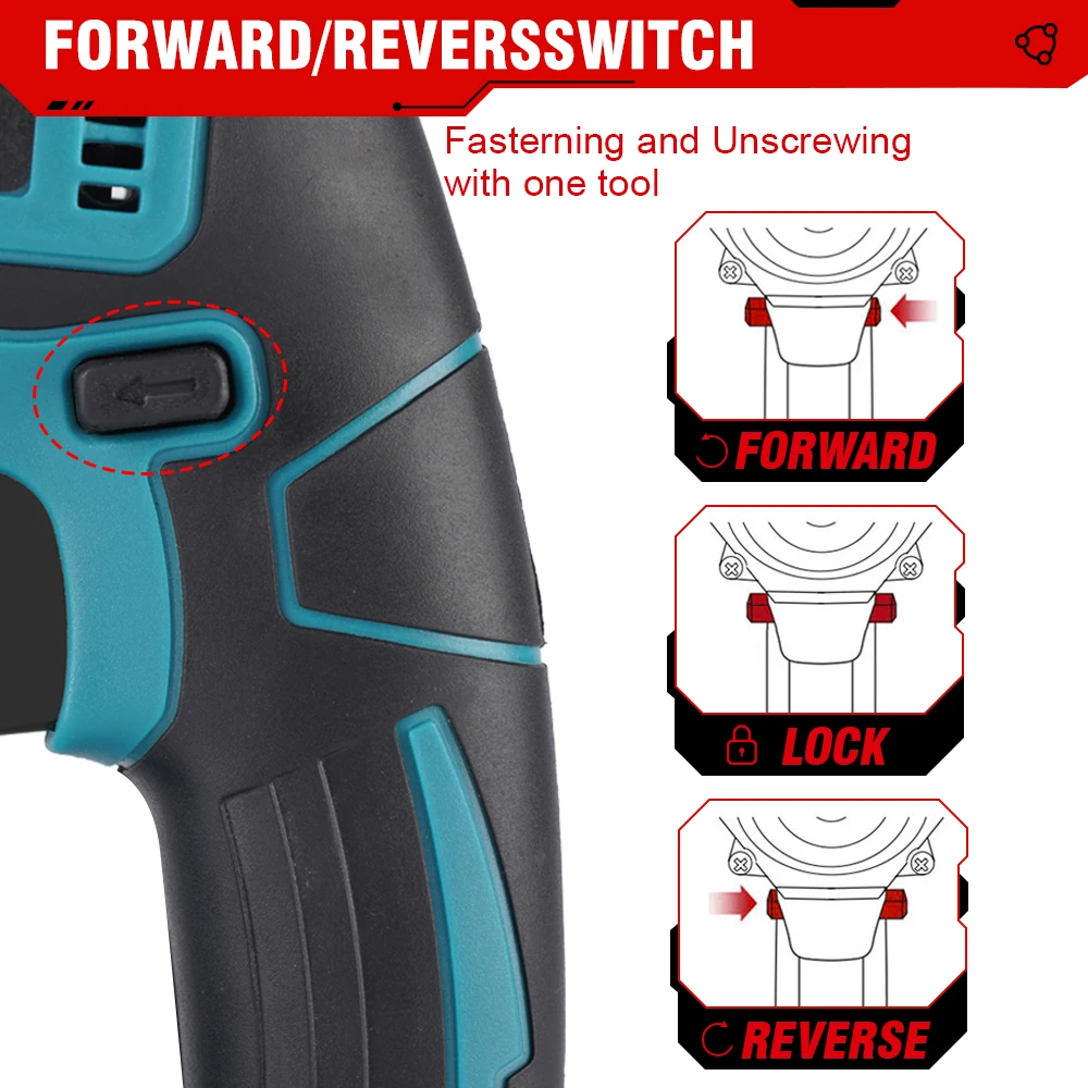 ONEVAN 1000W 3600RPM Elektrische Bohrhammer Wiederaufladbare Elektrische Hammer Schlagbohrmaschine Holzbearbeitung Werkzeuge Für Makita Batterie Pin – Detail 7