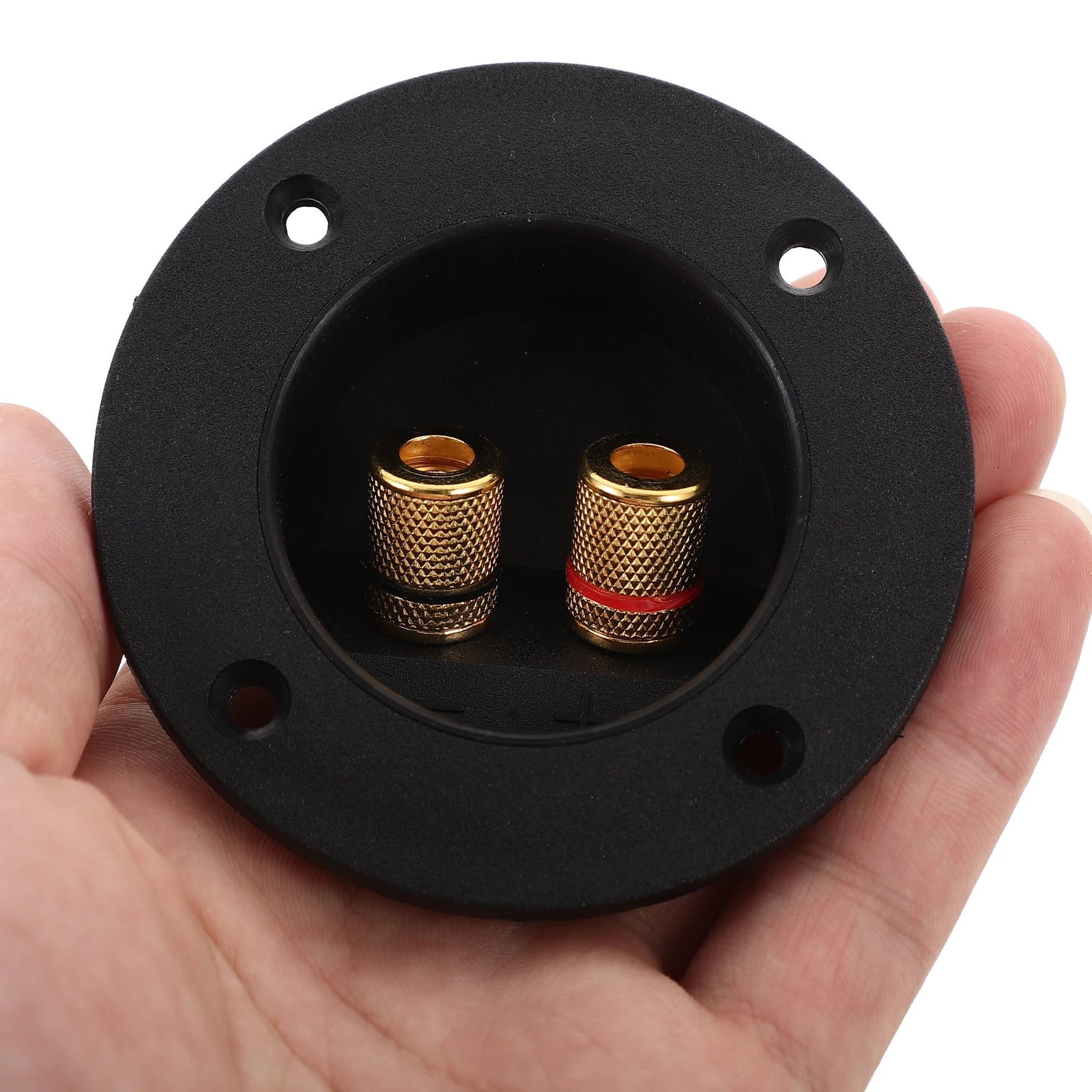 

2 Way Terminal Cup Connector for Speaker Box Subwoofer 4mm Banana Spade Terminals Round Screw Type Black Color Speaker