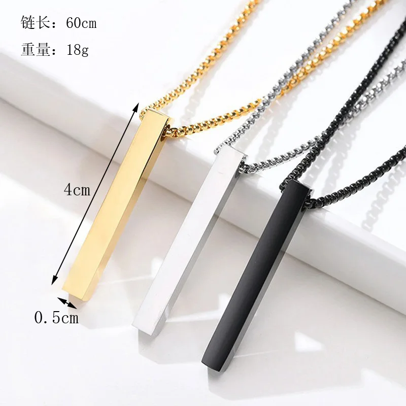 Fashion Pillar Necklace For Men Women Stainless Steel 3D Bar Pendant Chain Minimalist Simple Casual Unisex Neck Collar