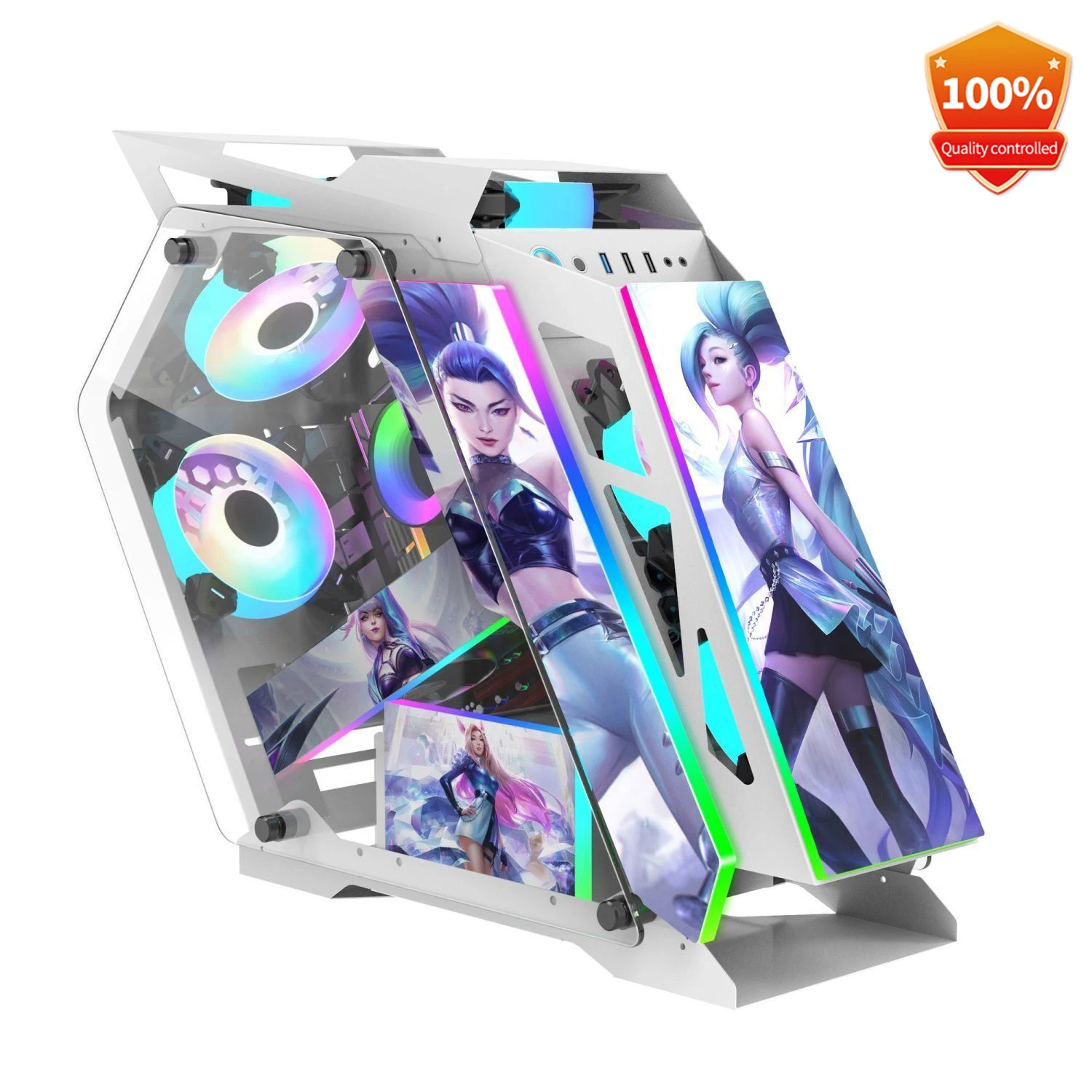 Lovingcool Wholesale Custom Transparent Tempered Glass CPU RGB Case Cabinet Mid Tower Matx White Gaming PC Casing with Fan