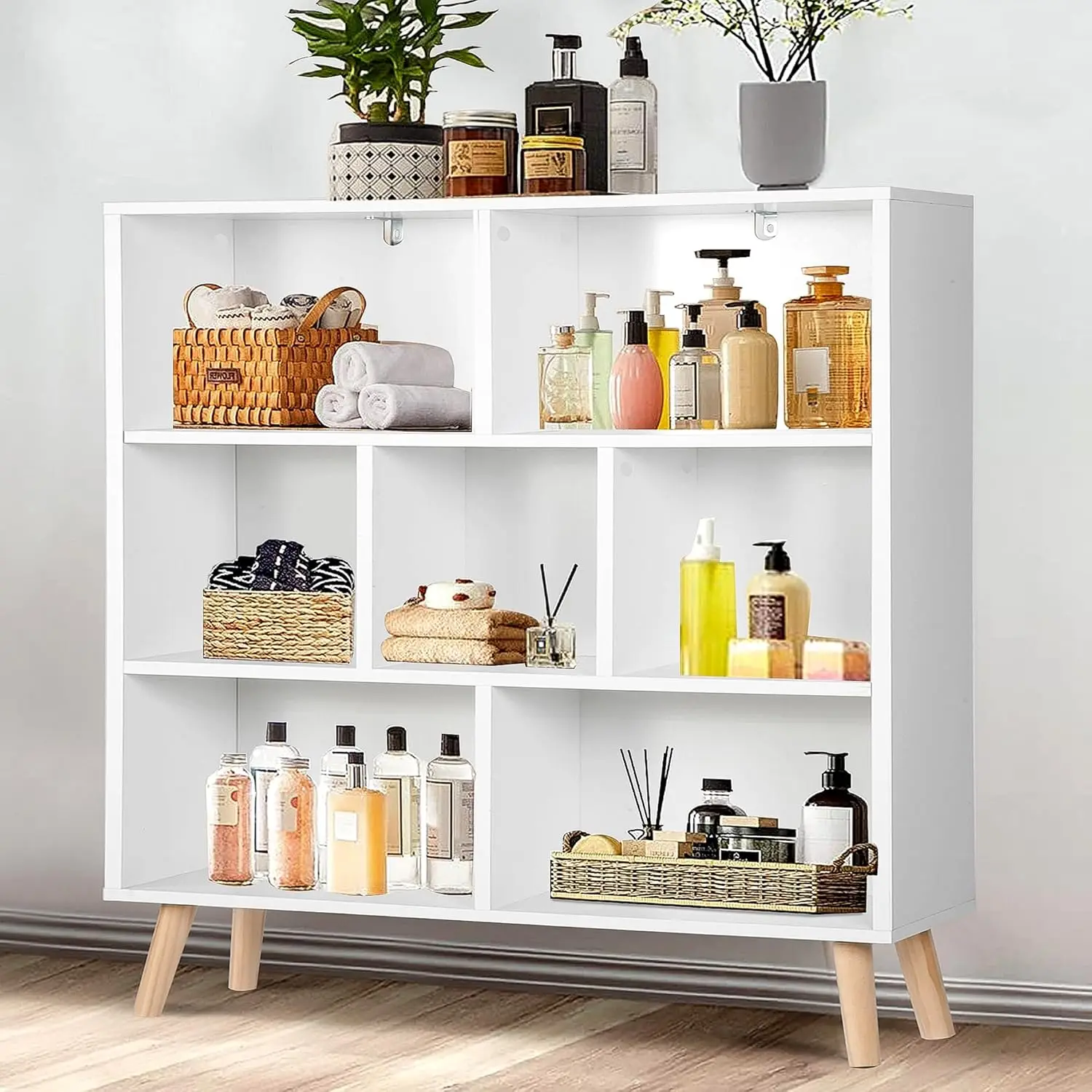 

White Bookshelf With Legs, 3-Tier Open Shelf Bookcase Display Cabinet Ra Storage Organizer Minimalist Free Standing Ra For