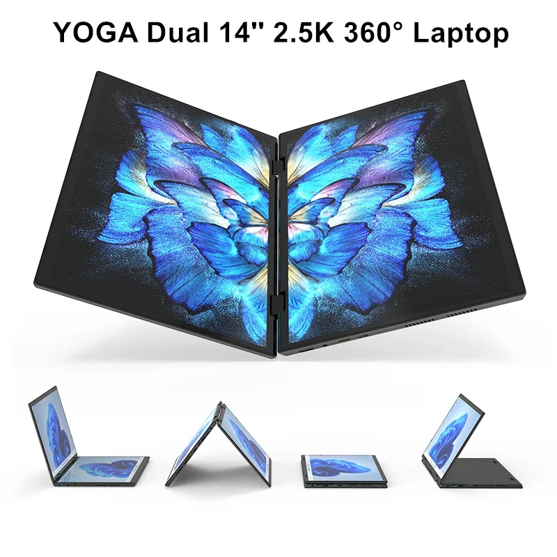 L14 Laptop Yoga 360 ° Intel N95 Gen 12, Laptop 2*14 inci 2.5K sentuh IPS Windows 11 Pro PC Mini 2 in 1 Notebook WiFi