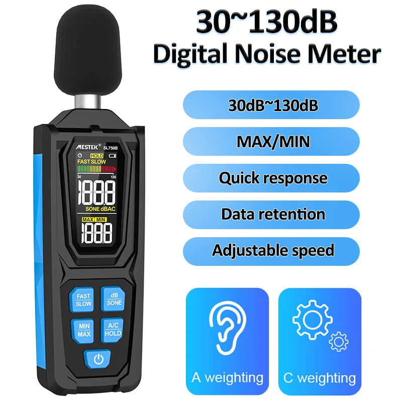 SL750B Digital Sound Level Meter 30-130dB A/C Weighted Professional Sonometer Noise Tester Noise Decibel Measuring Meter