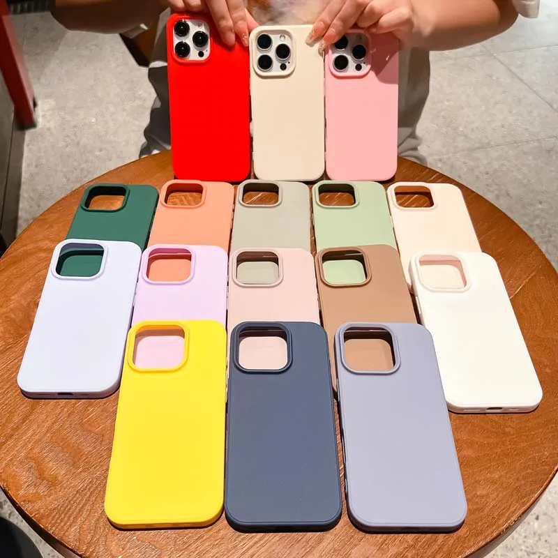 Solid Color Case for IPhone 16Pro 11 12 13 14 Plus 15 16 Pro Max 16plus Luxury Silicone Soft Bumper Shockproof Back Cover Caque