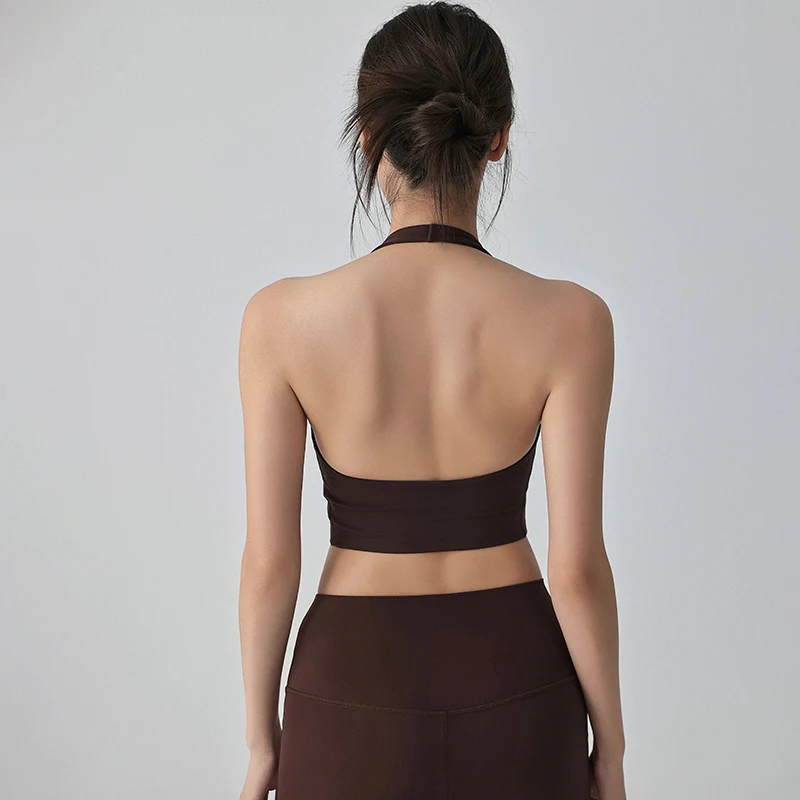 Summer Sexy Backless Hanging Neck Sports Tank Top Shockproof Fixed Chest Pad Quick Dry Leisure Training Pilates Fitness Yoga Top