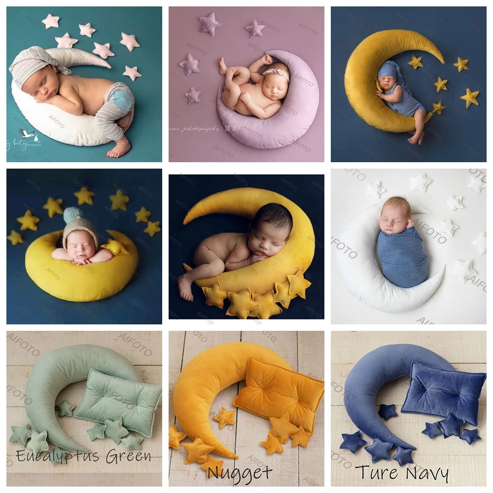 

Baby Posing Props Newborn Photography Accessories Moon Stars Square Crescent Pillow Infant Photo Shooting Fotografia Kit Gifts