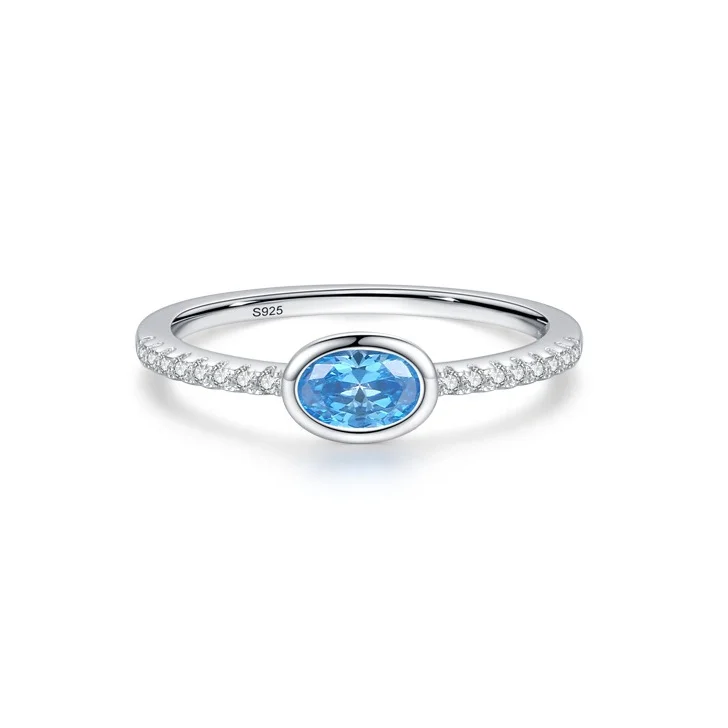 

S925 Sterling Silver Blue Zircon Women Ring Luxury Design Wedding Gift European American Fashion Jewelry