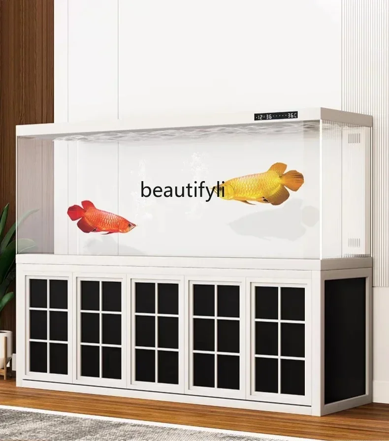 cqyHigh-end light luxury Chinese arowana tank living room no-change aquarium bottom filter ultra-white glass