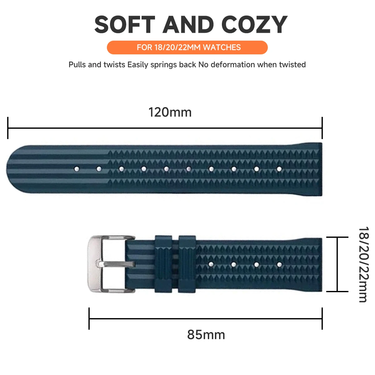 FKM Rubber Waffle Watch Strap 18mm 20mm 22mm Fluororubber Universal Diver Waterproof Comfortable Sports Fast Release Watchbands