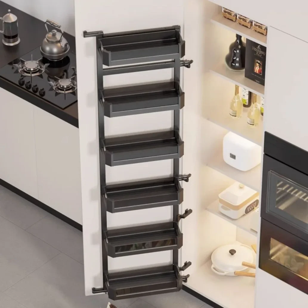 Source Factory Kitchen Cabinet Door Panel Hanging Basket Aluminum Alloy High Cabinet Deep Side Basket Snack Storage Pull
