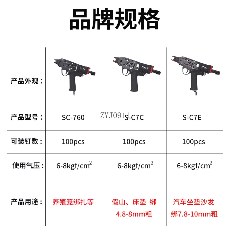 Pistola sparachiodi pneumatica di tipo C di livello industriale, pistola per reggiare il divano del materasso con gabbia per pollo e piccione