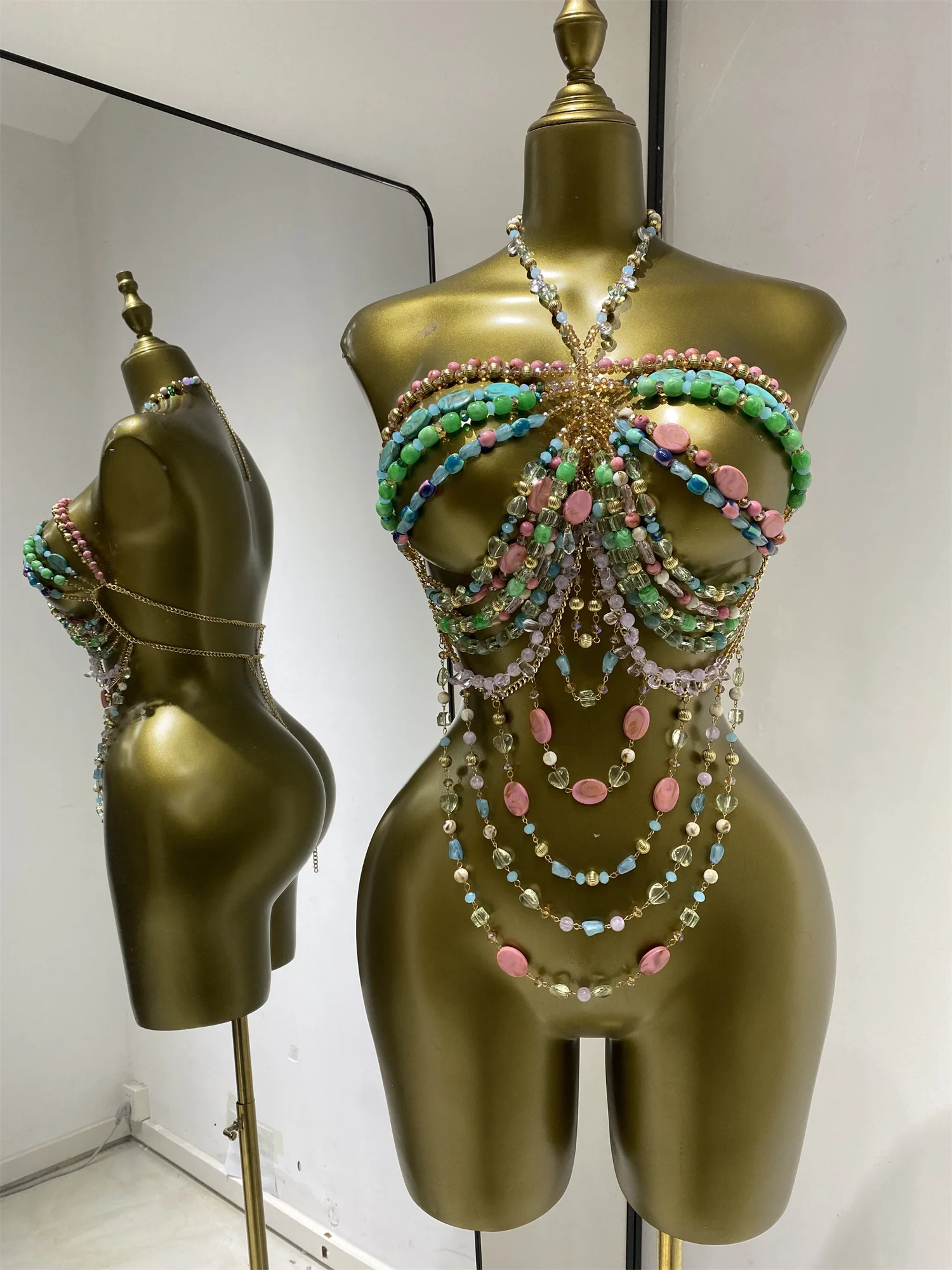 Pearl Fashion Personality Multi-layer Tassel Body Chain Sexy Woman Chest Chain Bikini Bra Night Club Birthday Party Body Jewelry