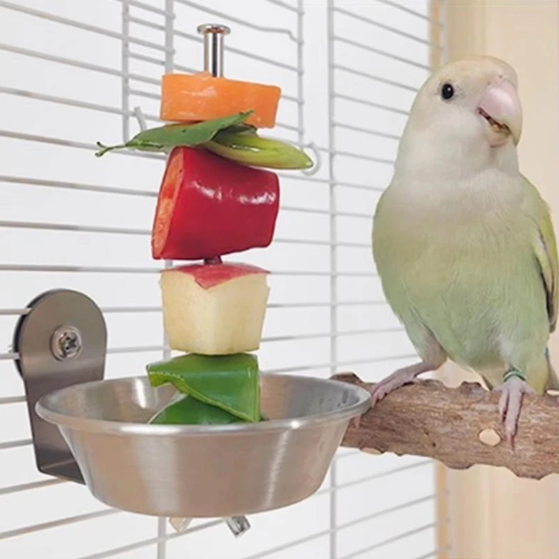 Bird Cage Feeder StainlessSteel Treat Holder Stainless Parrot Feeder for CockatielFinch Pet Crate Pole Outside Backyard