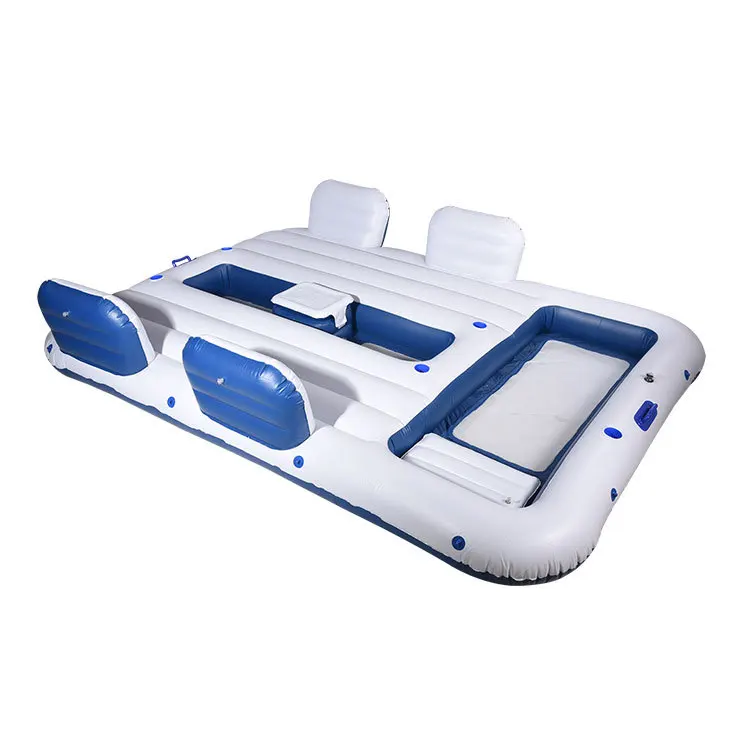 PVC comfortable backrest 5 people party floating island family water inflatable bed large floating row sea floating bed