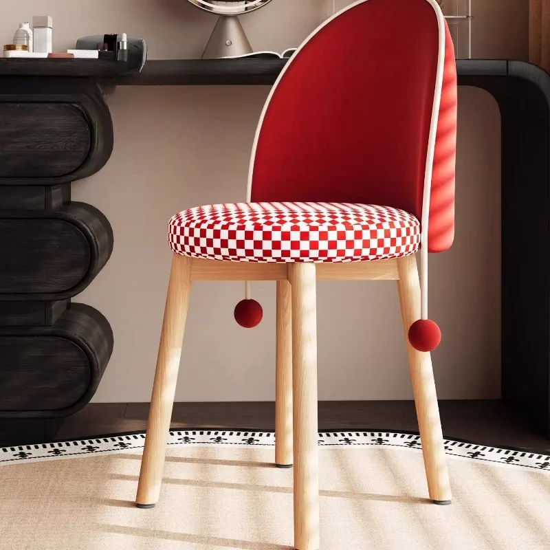 

Swivel Vanity Chair for Bedroom Makeup Stool with Wooden Leg Small Space Dining Chair Cream Aesthetic Accent Furniture for Girls