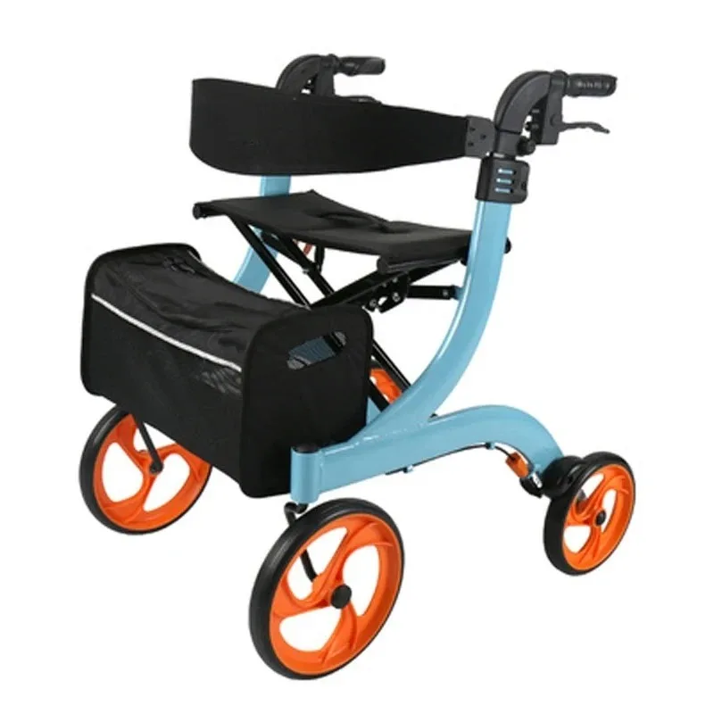 Height Adjustable Folding Walker with Seat, Lightweight Aluminum Folding Shopping Trolley