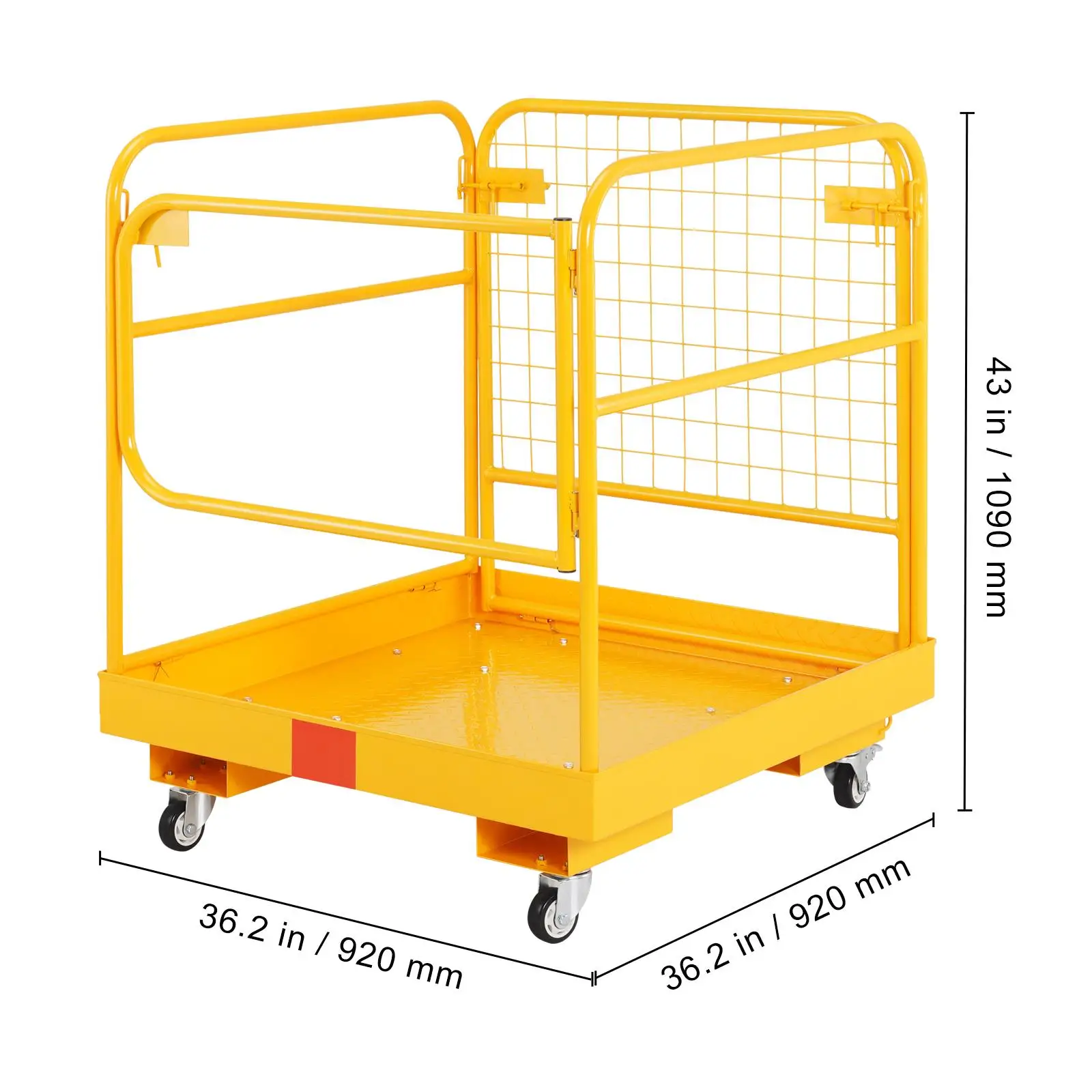 Forklift Safety Cage 1200 lb Load Capacity 36 x 36 in Folding Work Platform with Lockable Swivel Wheels Drain Hole Device Chain for 1 to 2 Adults for aerial Work